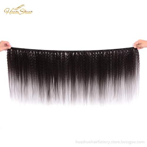 Huashuohair 22inch Afro Kinky Straight Indian Remy Virgin Human Hair Weft Yaki Kinky Straight Hair With Lace Closure